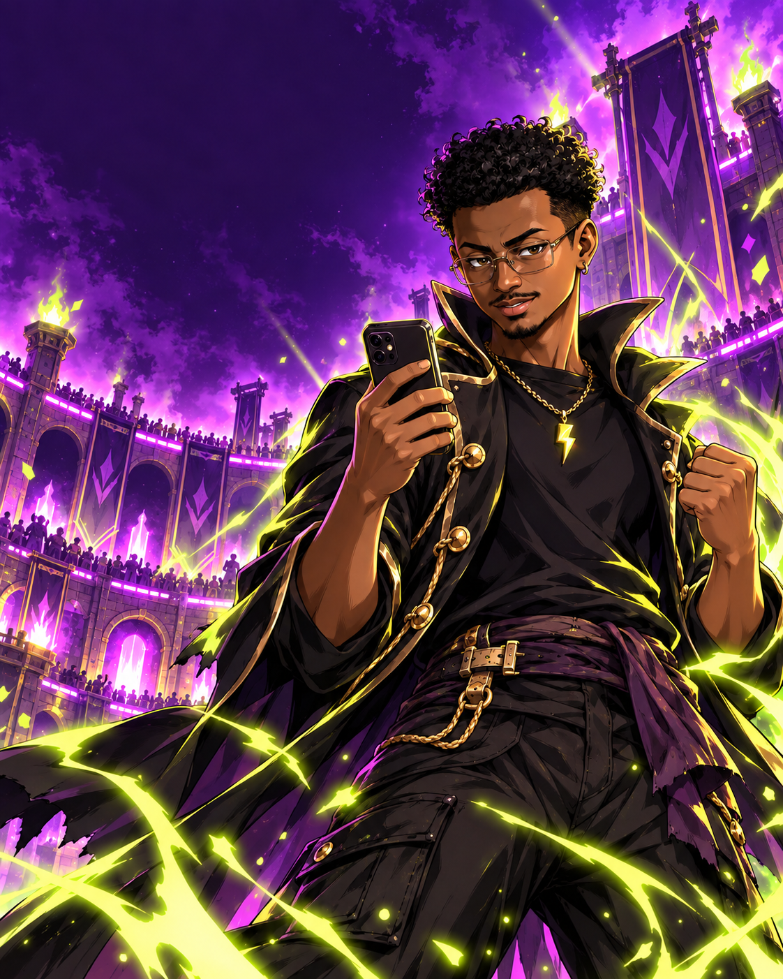 Personagem do AuraPeu em uma arena neon